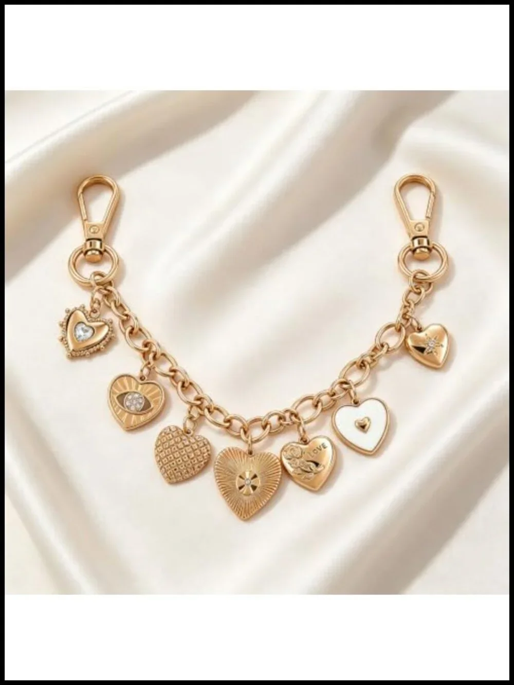 Gold Plated Heart Charm Purse Chain Bag Extender Keychain Accessory Gift